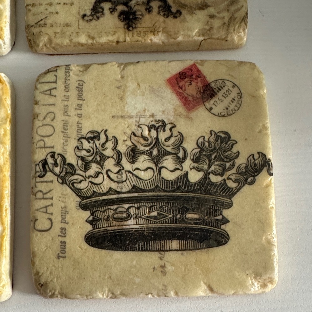 Vintage Carte Postale Cork Backed Stone Coasters (6) - Picture 5 of 9